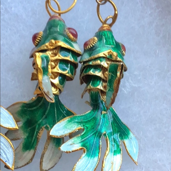 Fantail Cloisonné Fish 🐟 Earrings - Picture 4 of 8